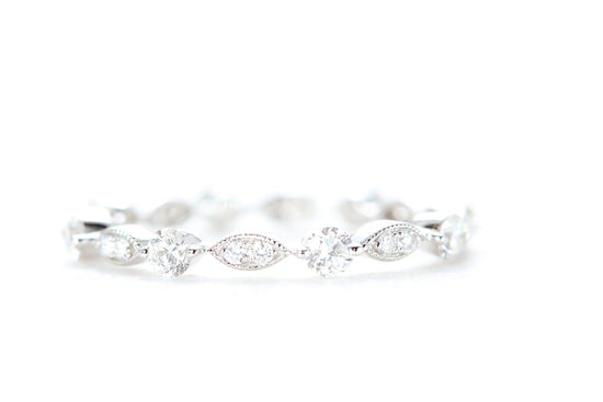 Round and Marquise Shaped Diamond Ring White Gold