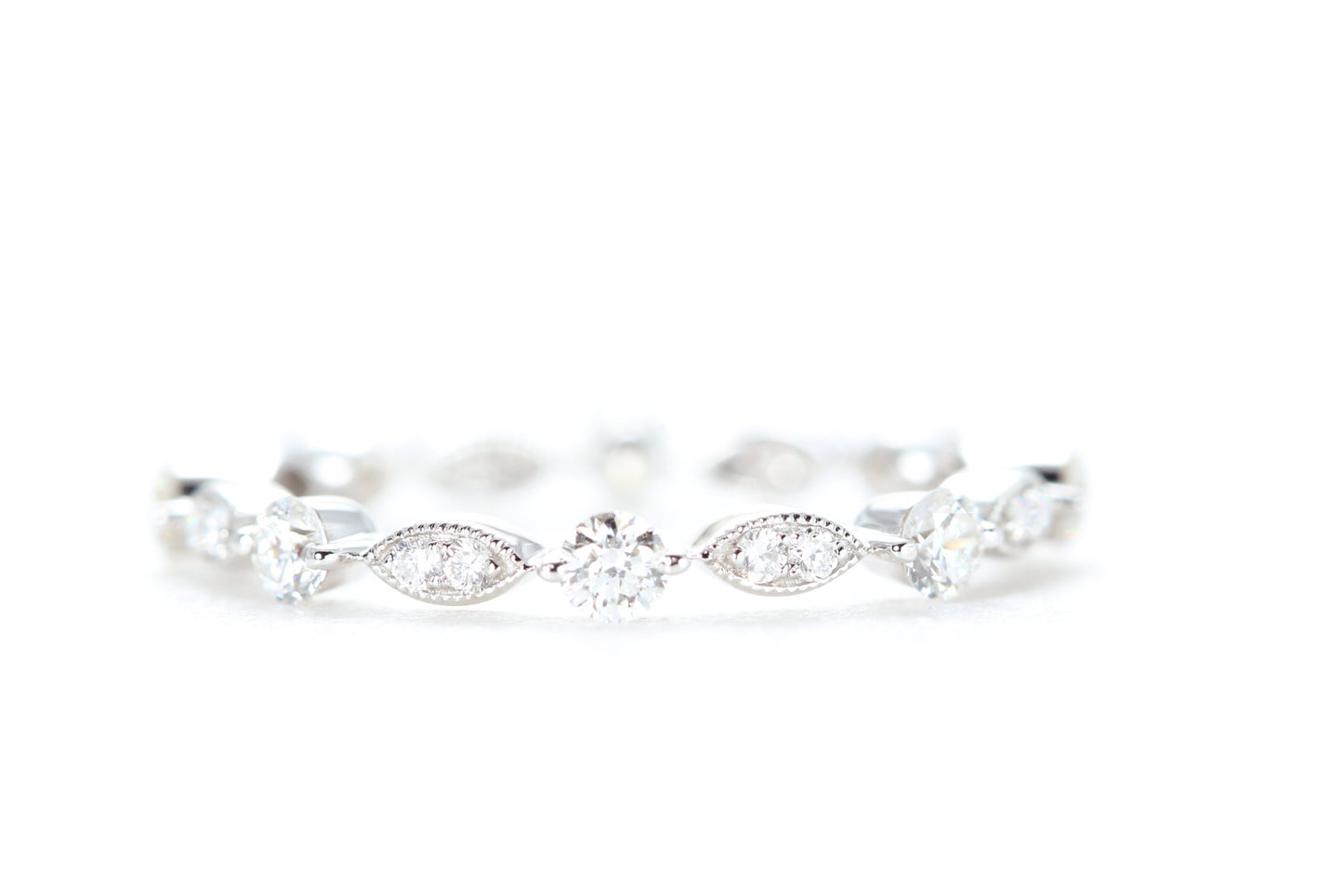 Round and Marquise Shaped Diamond Ring White Gold