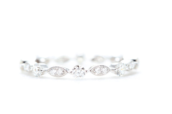 Round and Marquise Shaped Diamond Ring White Gold