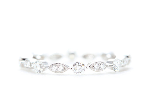 Round and Marquise Shaped Diamond Ring White Gold