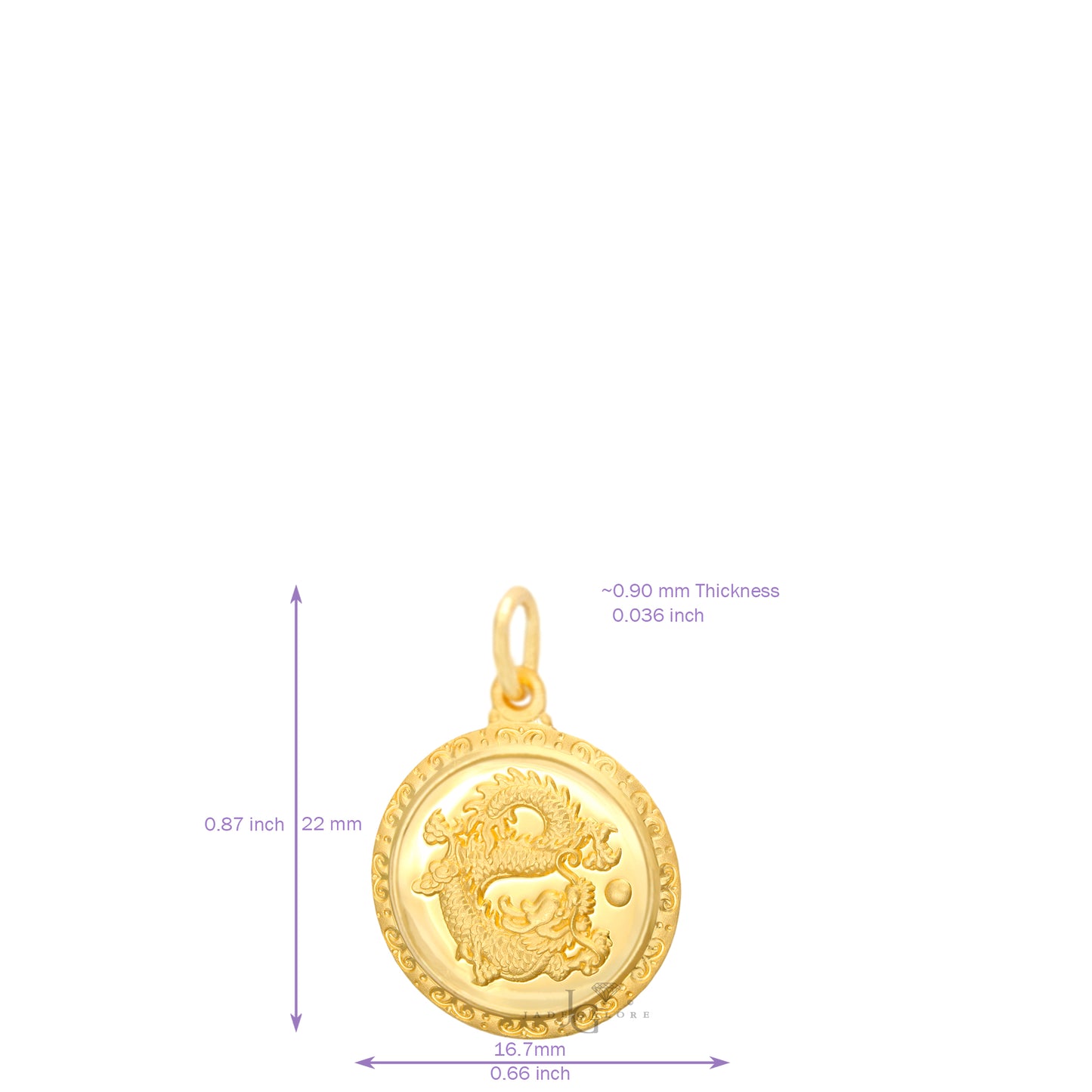 24K Mini Round Dragon Pendant