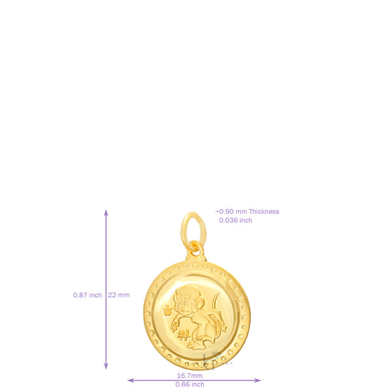 24K Mini Round Monkey Pendant