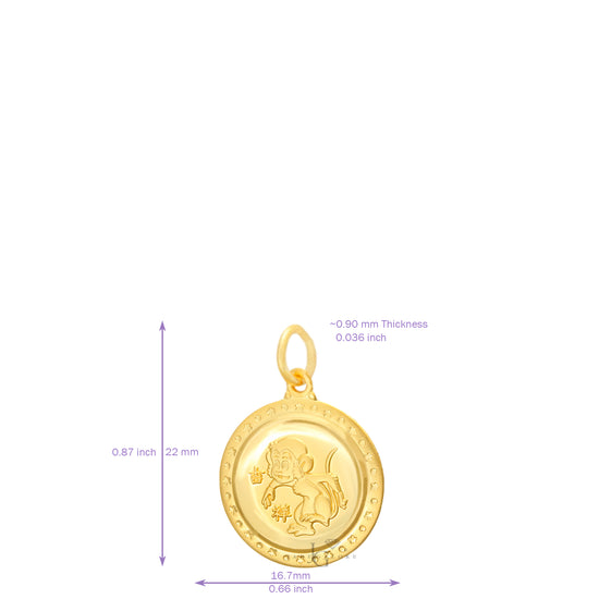 Load image into Gallery viewer, 24K Mini Round Monkey Pendant
