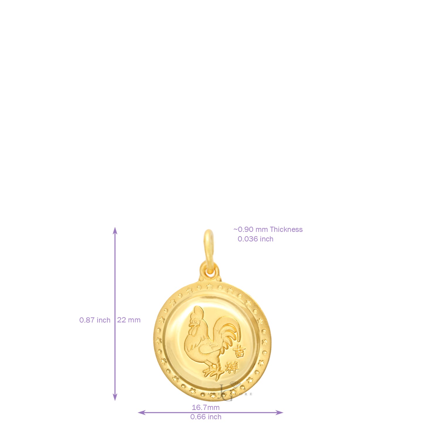 24K Mini Round Rooster Pendant