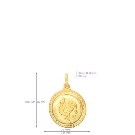 24K Mini Round Rooster Pendant