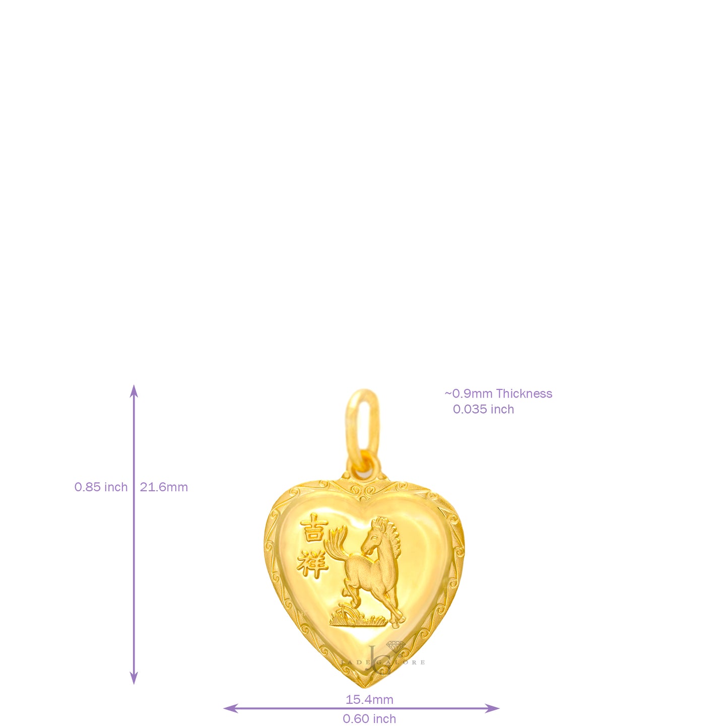 24K Mini Heart Horse Pendant