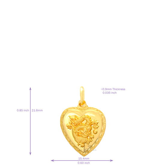 24K Mini Heart Dragon Pendant