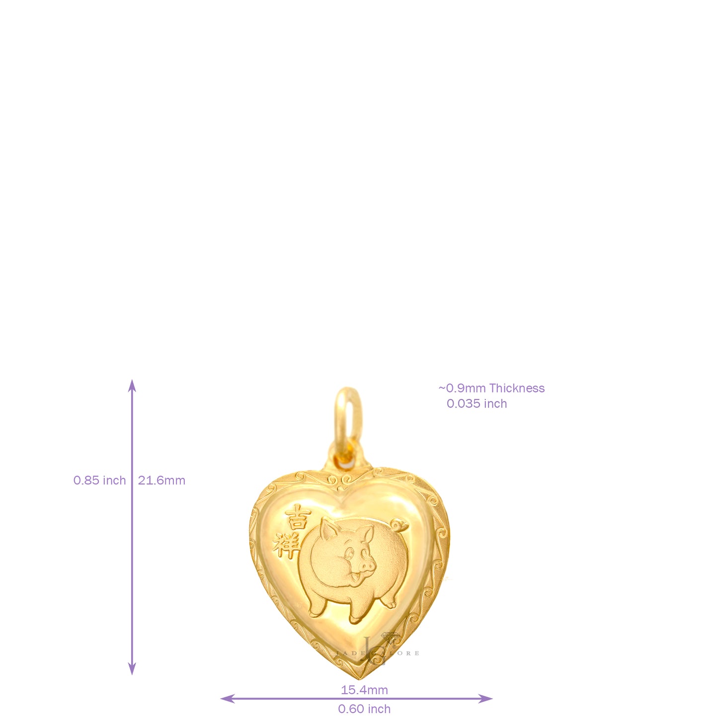 24K Mini Heart Pig Pendant