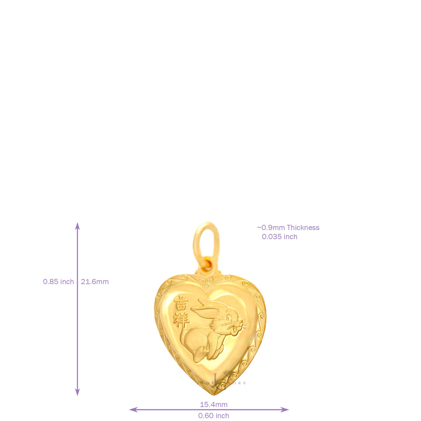 24K Mini Heart Rabbit Pendant