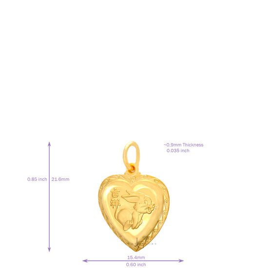 24K Mini Heart Rabbit Pendant