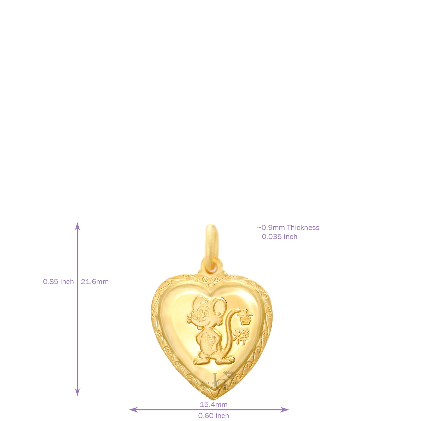 24K Mini Heart Rat Pendant