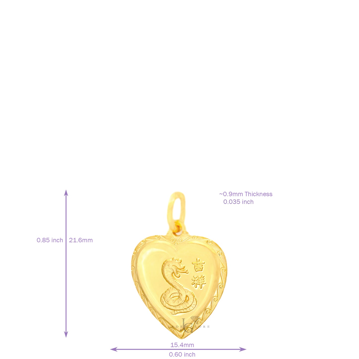 24K Mini Heart Snake Pendant