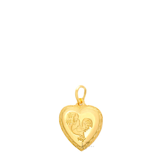 24K Mini Heart Rooster Pendant