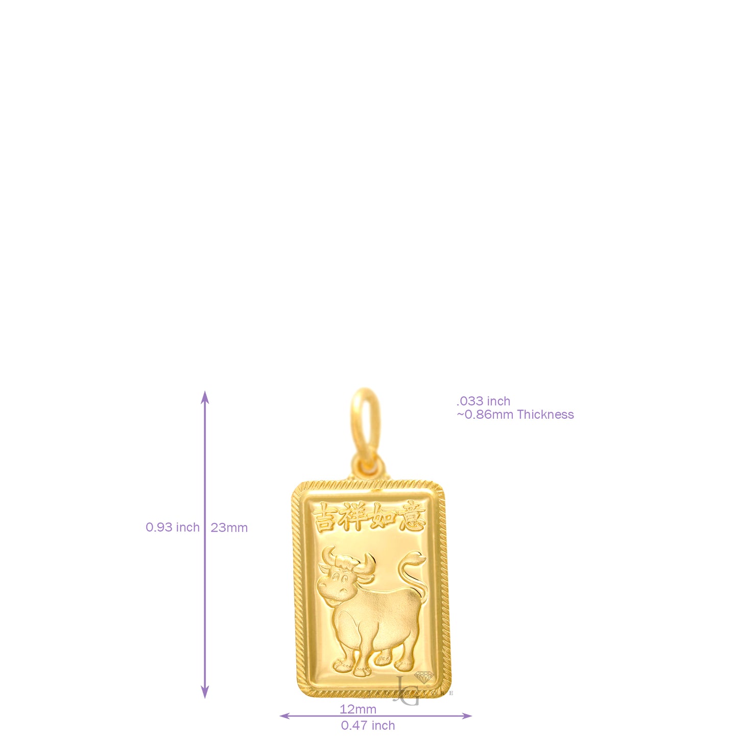 24K Mini Rectangle Ox Pendant