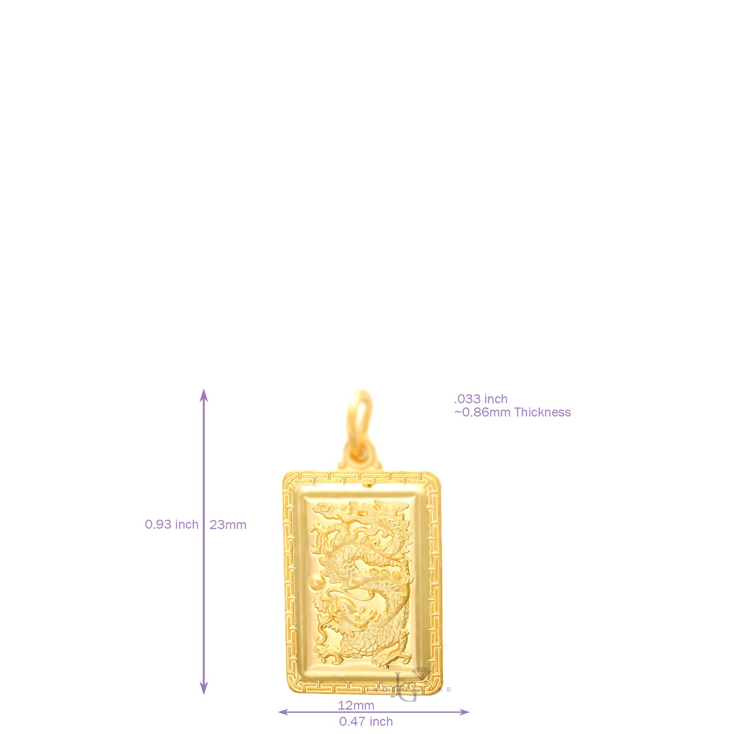 24K Mini Rectangle Dragon Pendant