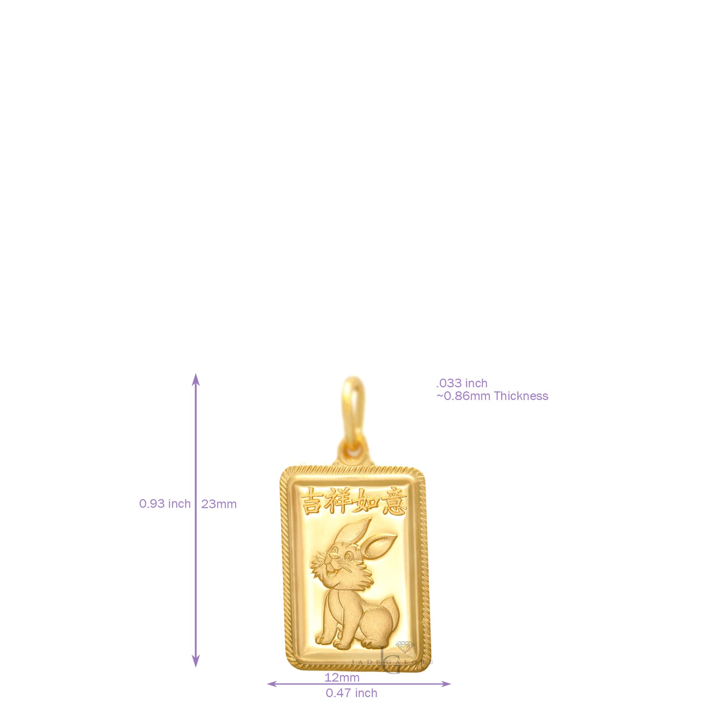 24K Mini Rectangle Rabbit Pendant