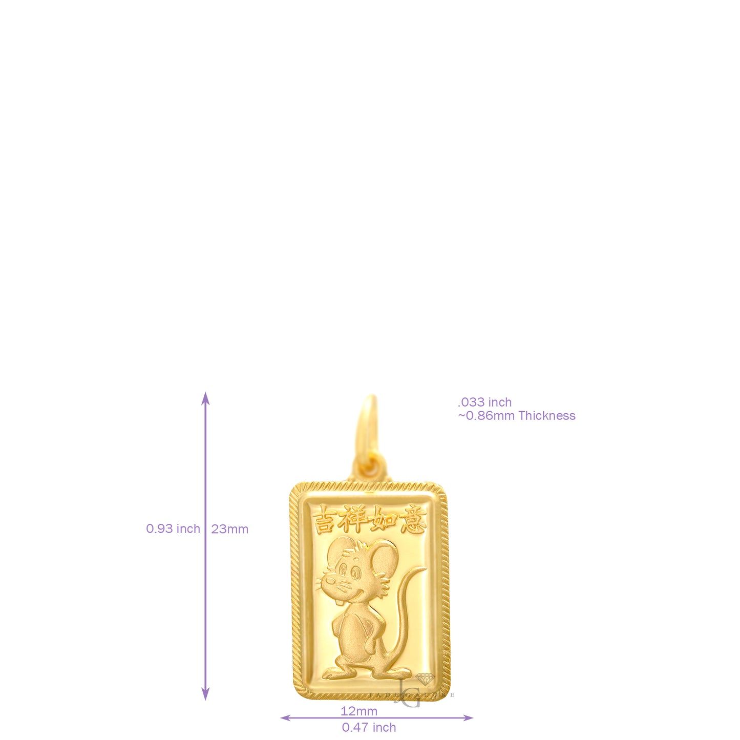 24K Mini Rectangle Rat Pendant