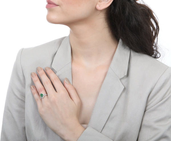 Jadeite and Diamond Halo Ring