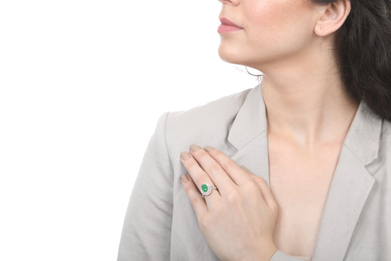 Jadeite and Double Diamond Halo Ring