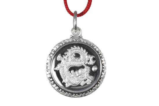 Sterling Silver Mini Round Dragon Pendant