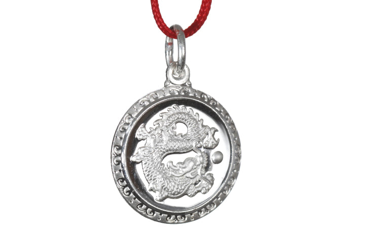 Sterling Silver Mini Round Dragon Pendant