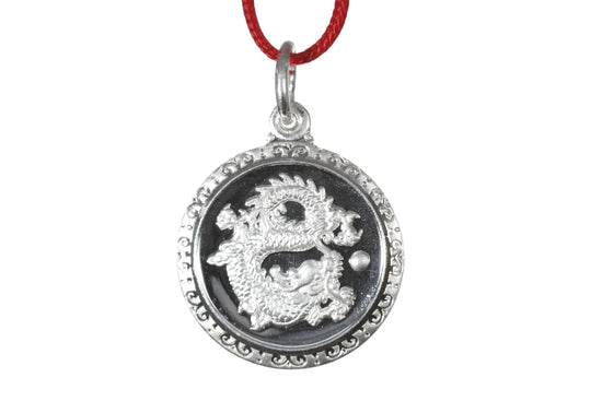 Sterling Silver Mini Round Dragon Pendant