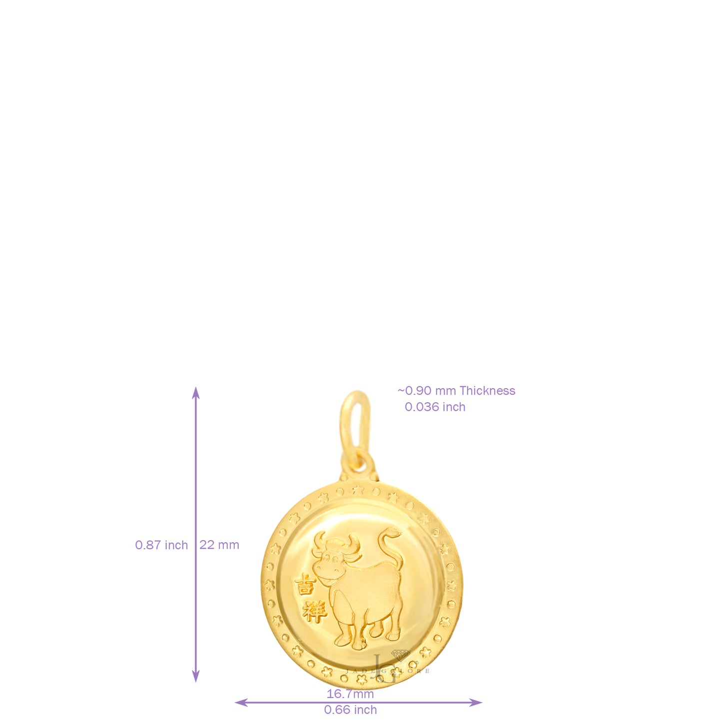 24K Mini Round Ox Pendant